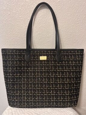 Ralph Lauren Black Tweed Tote Bag with Gold Accent